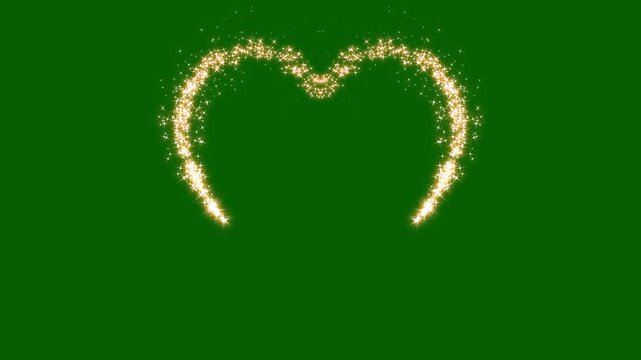 Golden glitter heart shape on green screen, sparkling and shine with little star heart shape, Festive effect with harts for married, honeymoon or wedding party. Valentine&rsquo;s Day motion