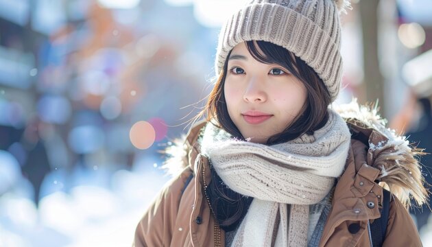 asian girl wearing stylish winter outfit