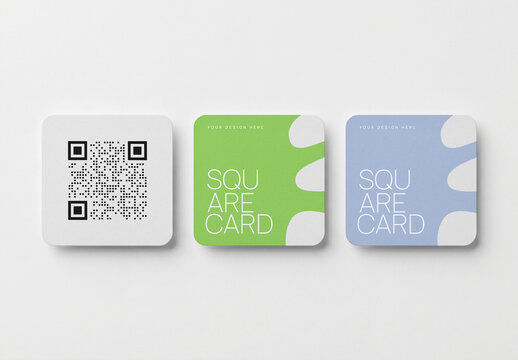 Square Business Card Mockup Set with QR Code