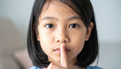 Fototapeta premium asian girl making quiet gesture close up