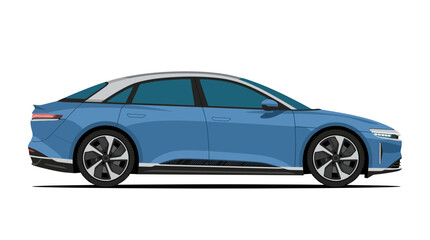 Fototapeta premium Side View of a Modern Blue Electric Luxury Sedan