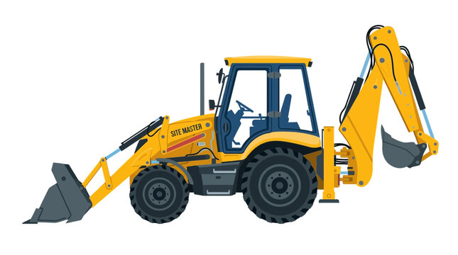 Yellow Backhoe Loader Construction Vehicle Vector Illustration