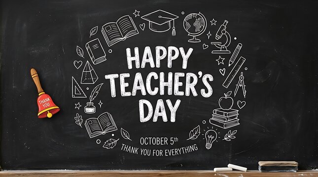 Happy teachers day greeting on a school chalkboard background
