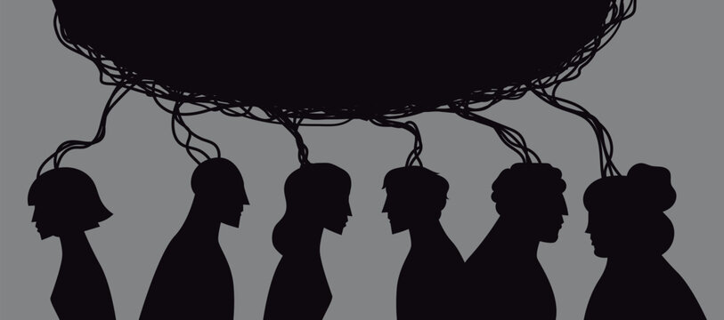 group of people connected through jung collective unconscious by tangled thoughts