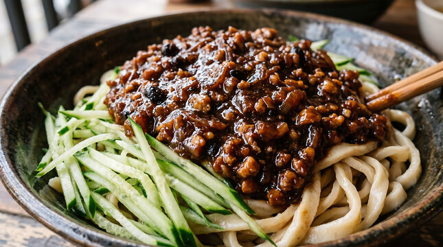 Beijing Style Zha Jiang Mian Noodles Close Up