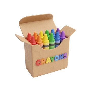 3D Cartoon Box of Crayons Isolated