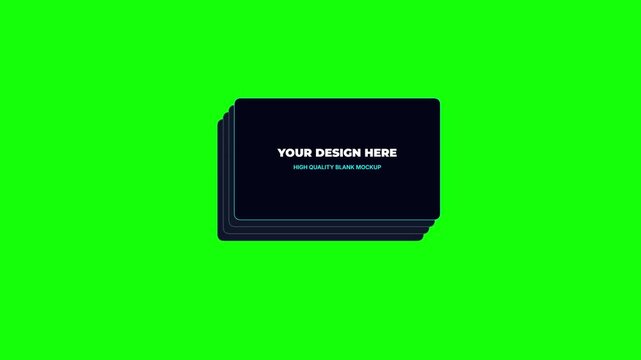 Business card mockup on green screen, professional black stationery stack animation, customizable paper card template for branding and corporate identity