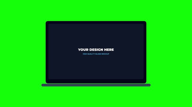 Laptop mockup on green screen background, modern notebook computer with blank display for web design, digital screen replacement for video editing