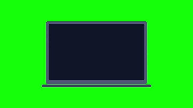 Minimalist laptop animation on green screen background, flat vector notebook computer with blank display, digital device mockup for compositing