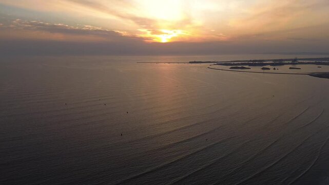 Aerial view of sunset over the beach at sea view Karachi Pakistan 