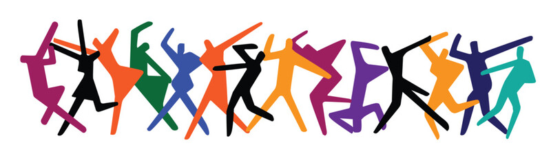 Obraz premium People dancing abstract silhouettes vector multicolor background