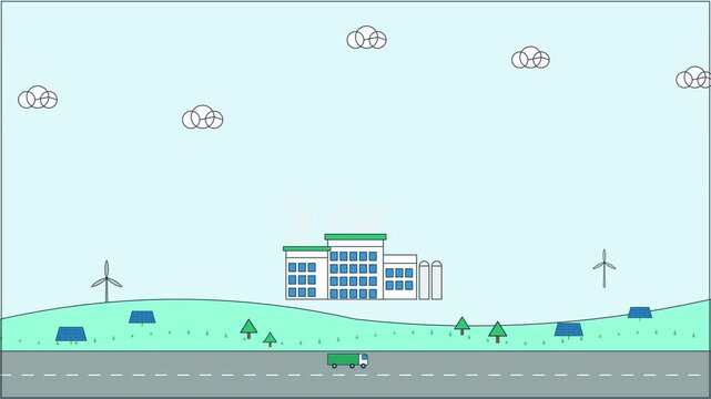 Minimalist 2D Vector Animation of a Moving Car on City Roadside