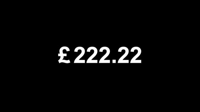 Pound sterling counter animation. Pound count 0 to 400 text icon animation.Numbers of Pound money currency counting text icon. Pound counting numbers animation black background