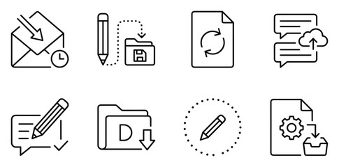 Fototapeta premium Incoming mail with time stamp, file transfer to folder, document refresh, and cloud chat communication.