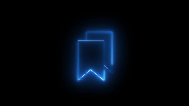 Neon glowing bookmark icon animation. Blue neon favorite symbol for digital favorites. Digital blue neon bookmark animation for web interface. 