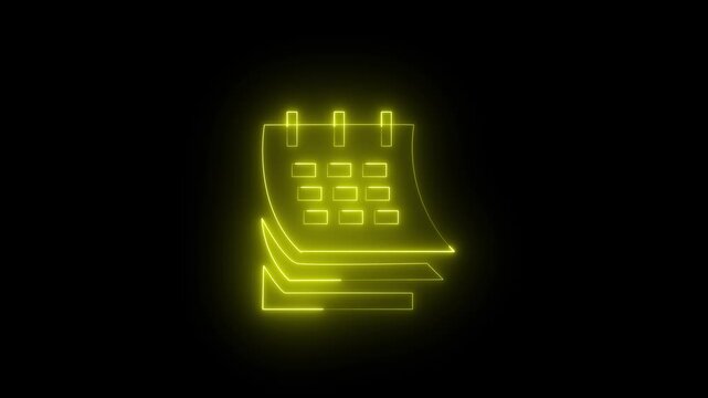 Neon glowing calendar icon animation. neon Animated date calendar 4k concept video.