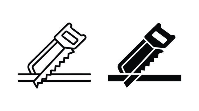 Two minimal black saw icons featuring a bold outline and a solid silhouette style for professional industrial design projects