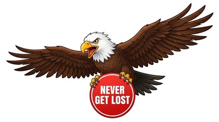 Fototapeta premium Majestic Eagle Never Get Lost Badge On White Background