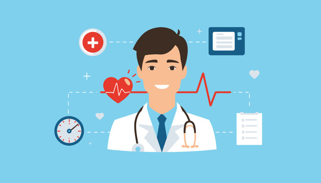 Male Doctor Avatar with Healthcare Icons Vector Illustration