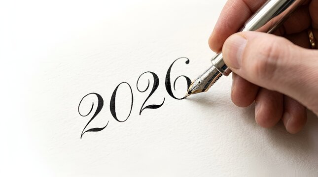 Writing Year 2026 With Pen On Clean White Background