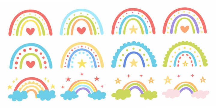 Colorful Rainbow Collection With Hearts And Stars Vector Illustration