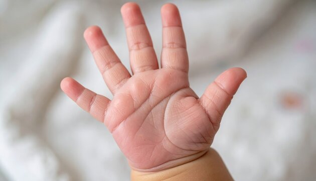 baby hand showing five tiny fingers close up