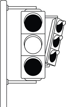 Black and white traffic light pole graphic illustration with semaphore transport junction crossing regulatory infrastructure navigation monochrome