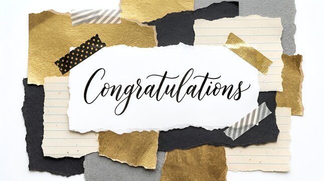 Elegant Congratulations Greeting Banner On Torn Paper White Background