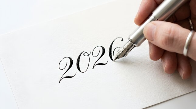 Writing Year 2026 With Pen On Clean White Background