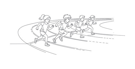Obraz premium Children Running on Track Vector Illustration