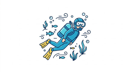 Colorful illustration of a scuba diver exploring underwater. © Cinta