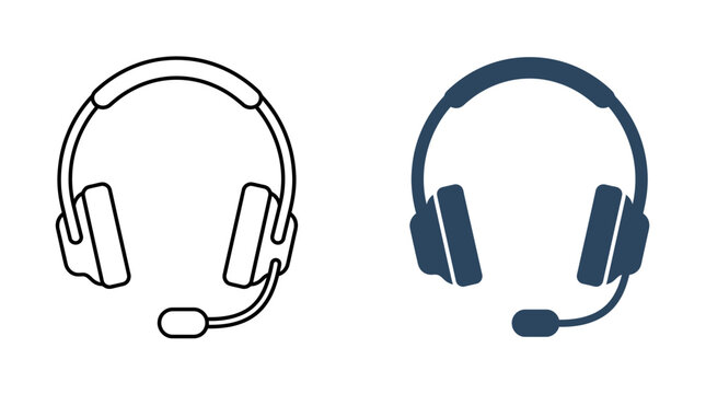 Headset Icon Set: Outline and Solid Color for Communication and Support