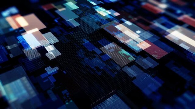 Abstract Digital Pixel Grid Background with Geometric Data Blocks and Modern Technology Pattern