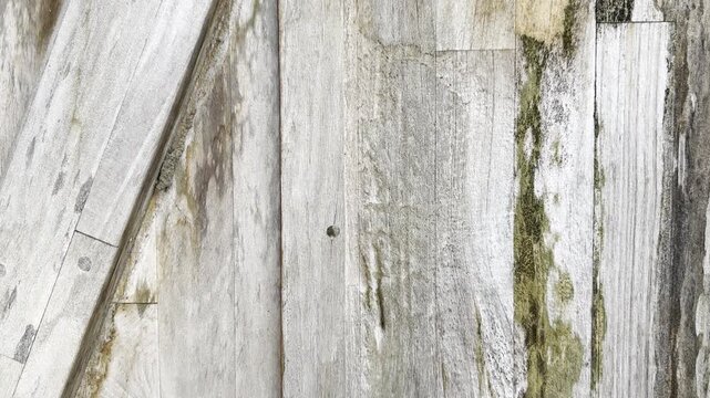 Slow downward pan across a weathered wooden wall with rustic timber textures and a diagonal support beam. Ideal for architecture, restoration, heritage, and cinematic background projects.