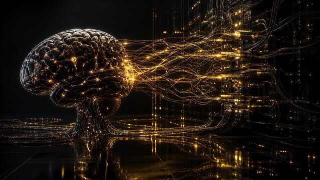 Artificial intelligence brain concept. Digital neural network processing big data.