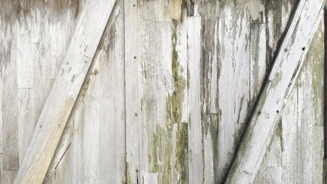 Close-up of a weathered wooden wall with diagonal support beams, rustic textures, and aged timber. Ideal for architecture, restoration, heritage, and cinematic background projects.