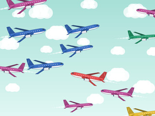 Naklejka premium Cartoon Passenger Jets Cloud Pattern Aviation Design