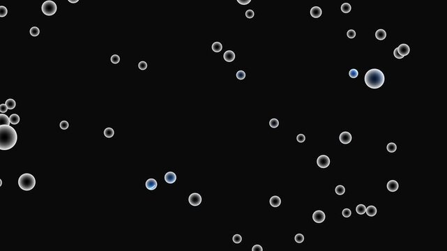 Bubbles floating on black background with blue highlights spheres circles