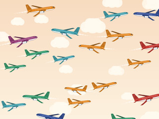 Obraz premium Flying Planes Contrail Pattern Airline Design Backdrop