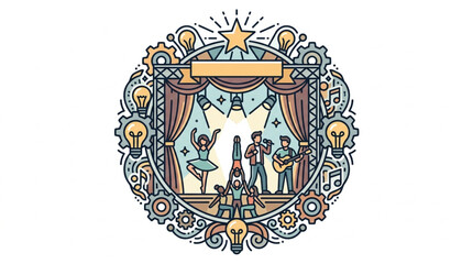 Obraz premium Colorful theatrical performance illustration with ornate frame.