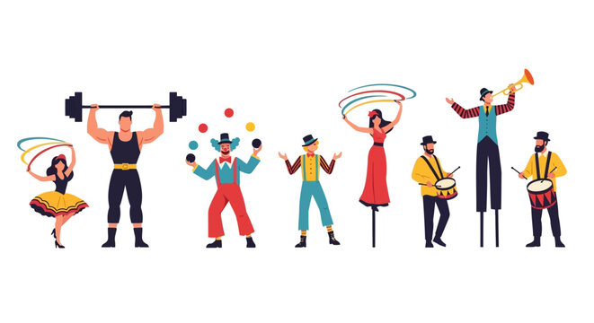 Flat Vector Illustration of Diverse Circus Performers Set