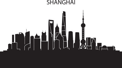 Obraz premium Premium Shanghai City Skyline Silhouette Vector Featuring Famous Chinese Landmarks and Modern Architecture for Travel Tourism and Corporate Business Graphic Design Projects