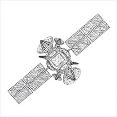 Detailed line art illustration of a communication satellite. © Maonah