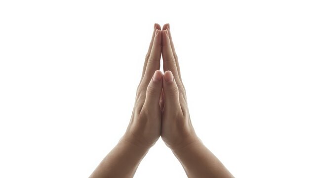 Hands praying or greeting, isolated on white background