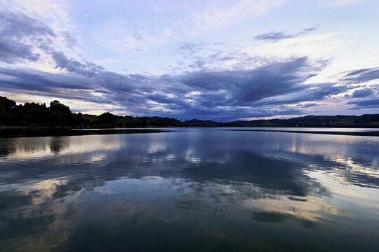 Cloud formation over Lac d'Aiguebelette, Large Natural Lake, at the foot of the &Eacute;pine Mountains, Aiguebelette-le-Lac, Savoie Department, France