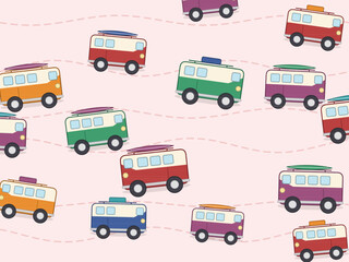 Naklejka premium Road Trip Camper Bus Pattern Camping Design Backdrop