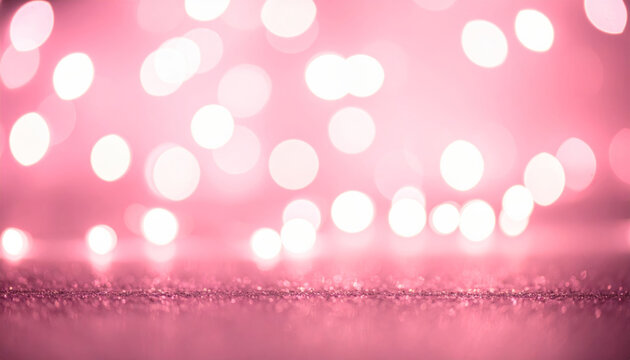 Pink bokeh lights glitter surface blurred background soft glow festive mood shallow depth of field