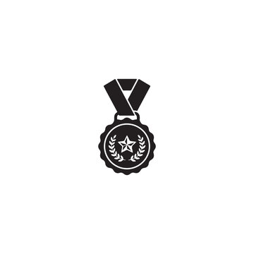 Black medal icon with star and laurel leaves