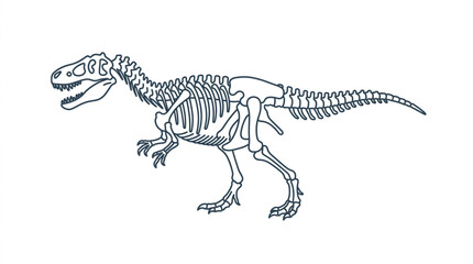 Detailed Dinosaur Skeleton Illustration in Black and White. © Rotan