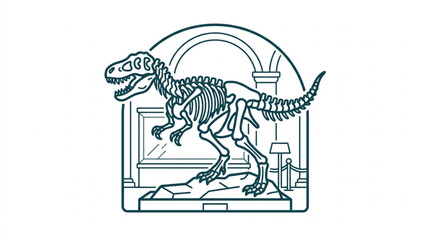 Detailed Dinosaur Skeleton Illustration in Museum Setting. © Rotan